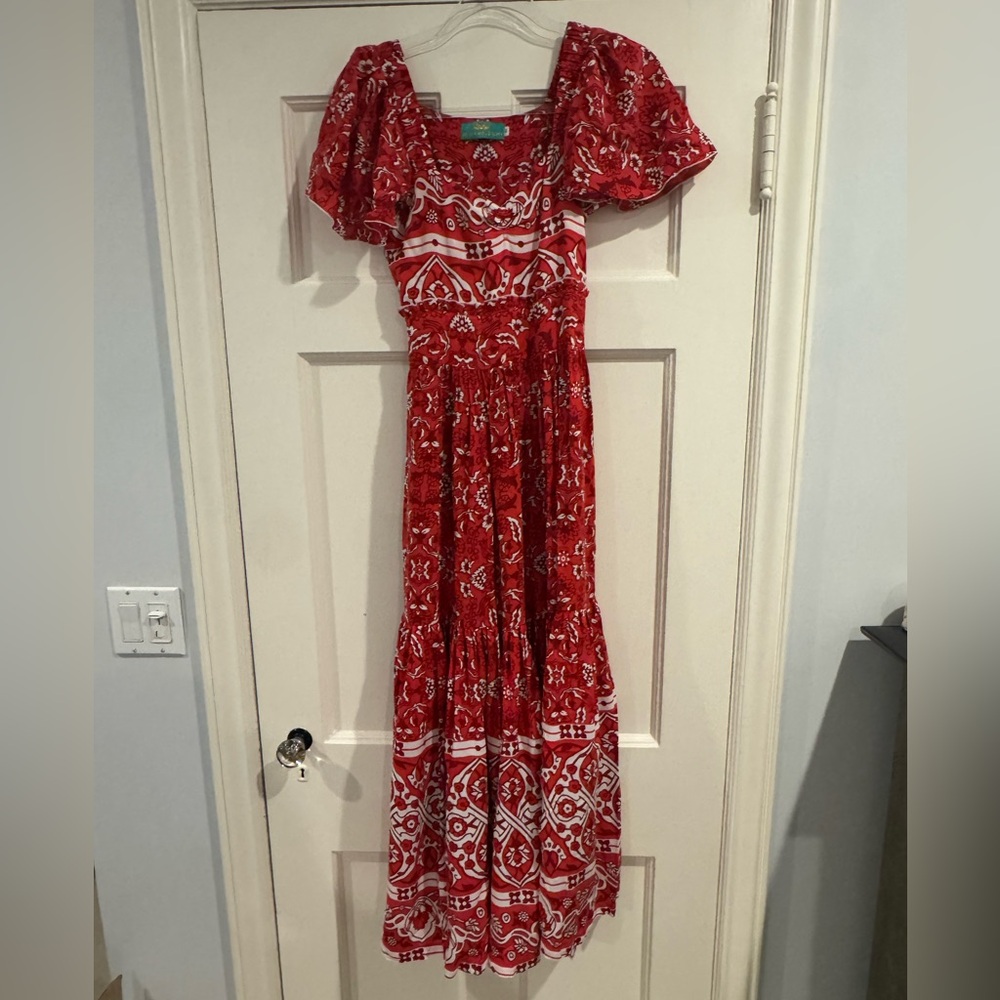 Chic Red Patterned Maxi Dress - image 1
